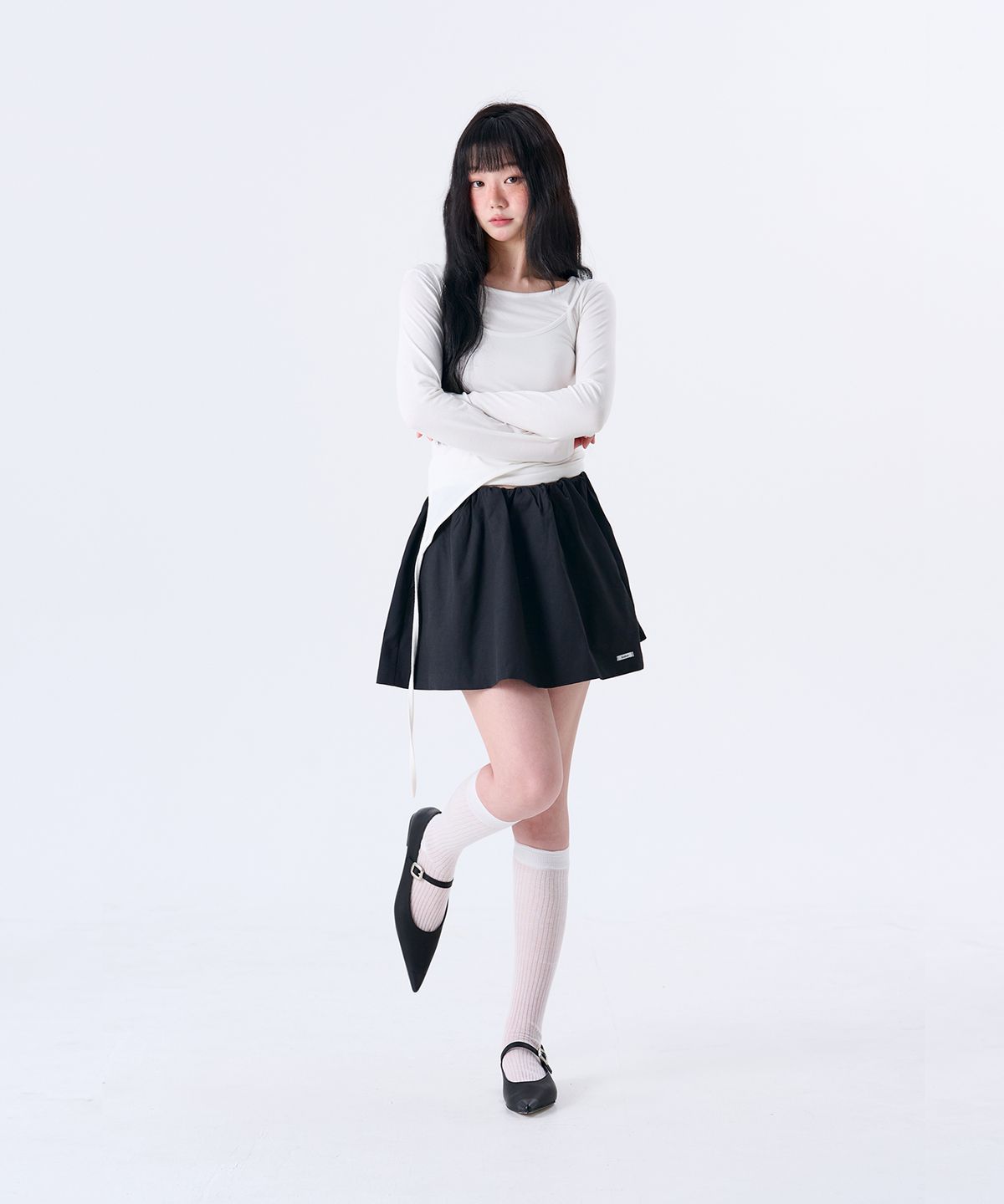 키쇼르(KISHOR) 셔링 미니 스커트_블랙