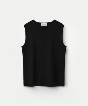Fine Cotton Layered Neck Sleeveless_Black