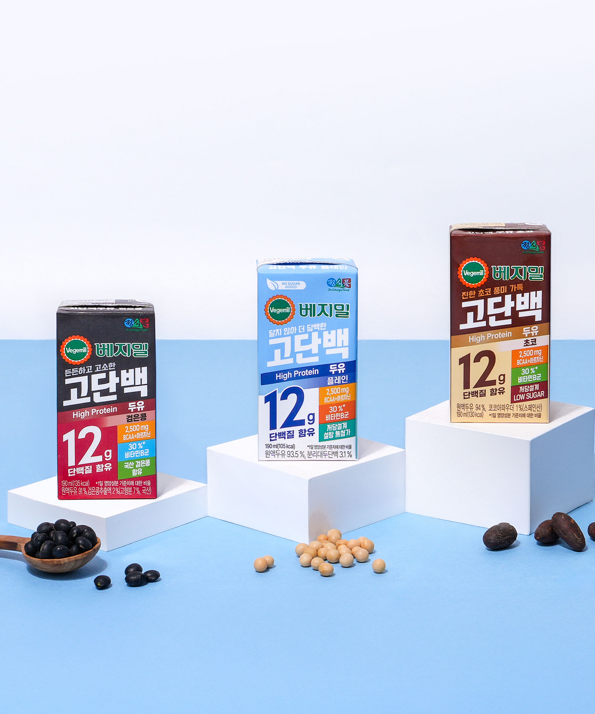 베지밀(VEGEMIL) (맛보기세트) 베지밀 고단백두유 3종 190mlx48팩