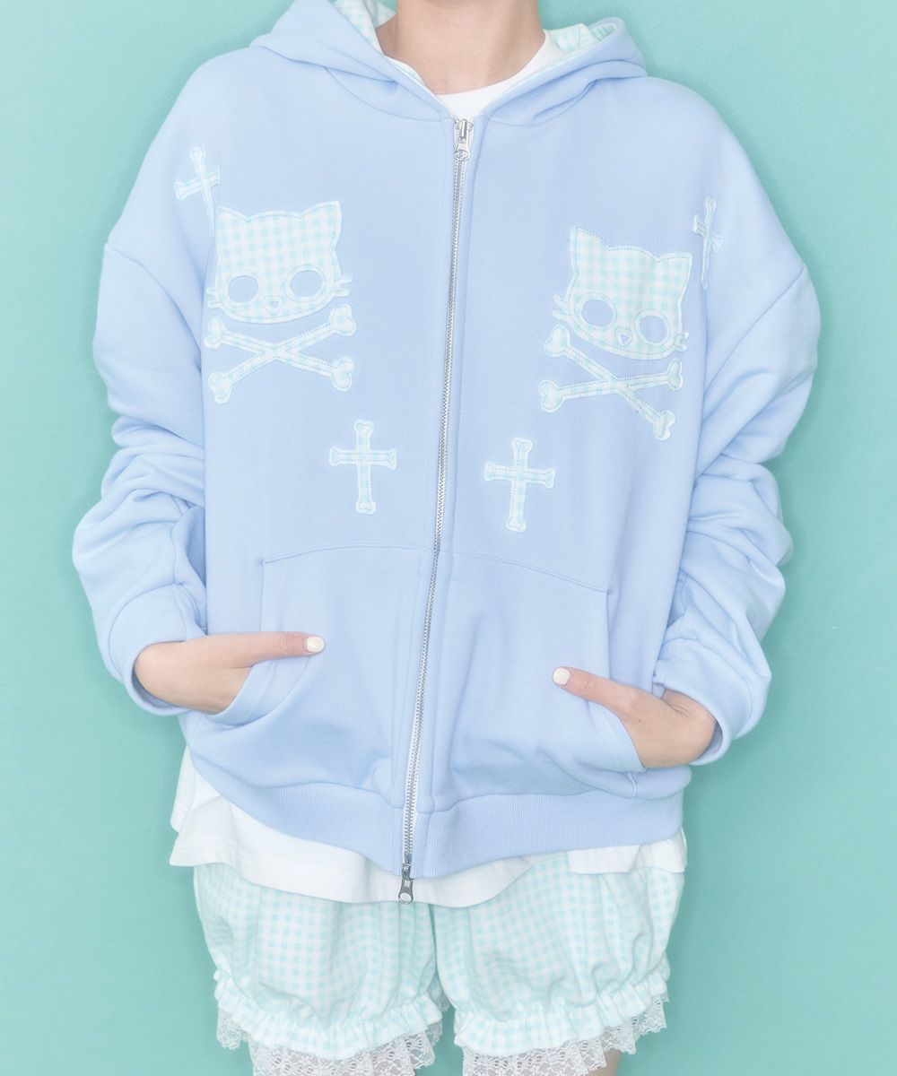 MUSINSA | SHAKIRI Kiri Skull Patch Hoodie (Blue)