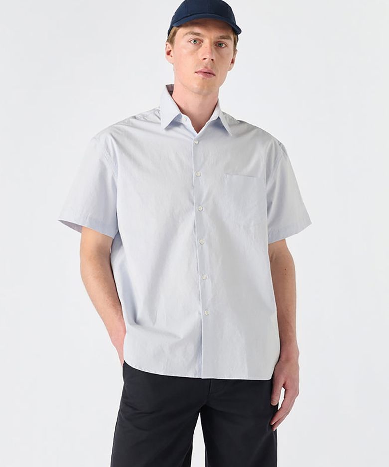 (U) 숏 슬리브 오버사이즈드 포플린 페리윙클 SHORT SLEEVE OVERSIZED POPLIN PERIWINKLE