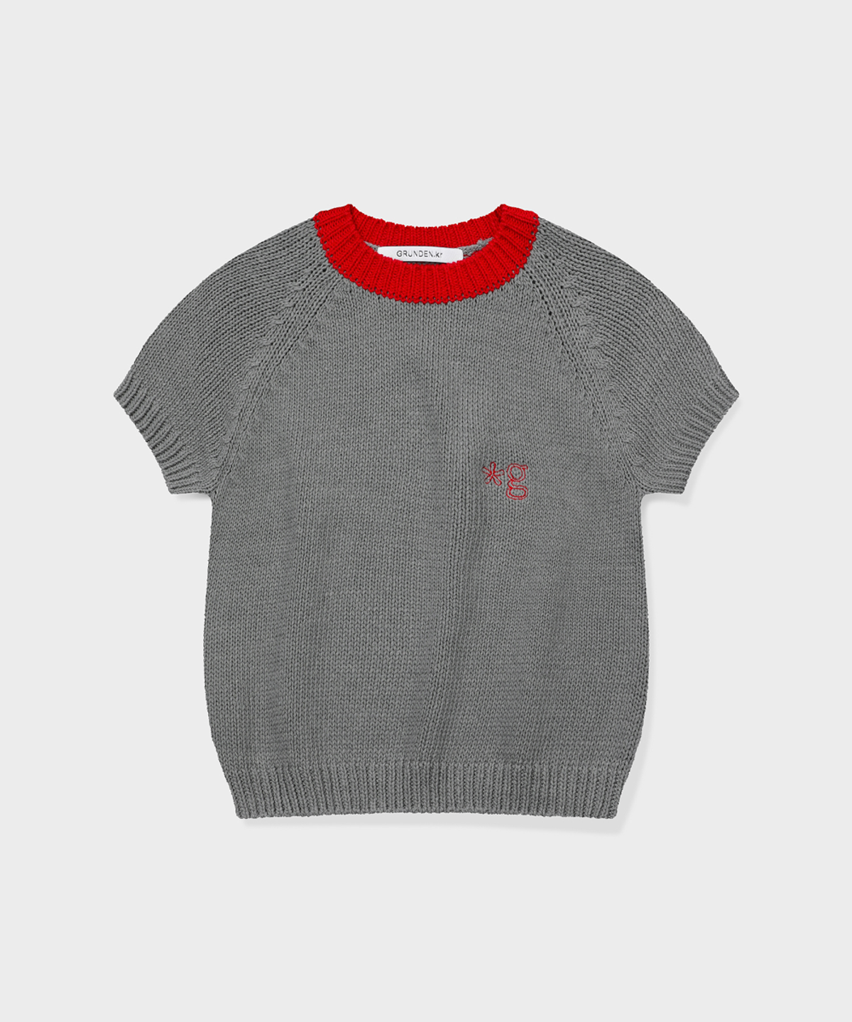 글런든(GRUNDEN) PLUMP SHORT-SLEEVE KNIT SWEATER (CHARCOAL-RED)