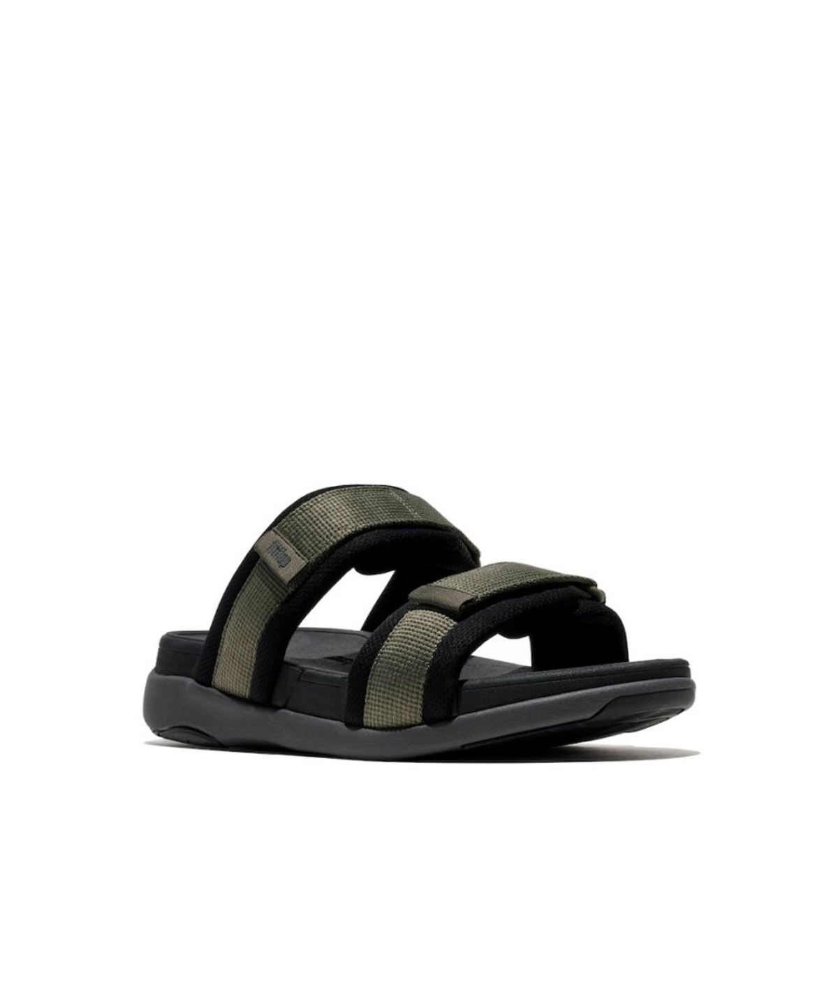 핏플랍(FITFLOP) 남성 F-모드 GO 남성 조절 가능 패딩 웨빙 투 바 슬라이드 - 딥 올리브/블랙 (FT64K1D08J)
