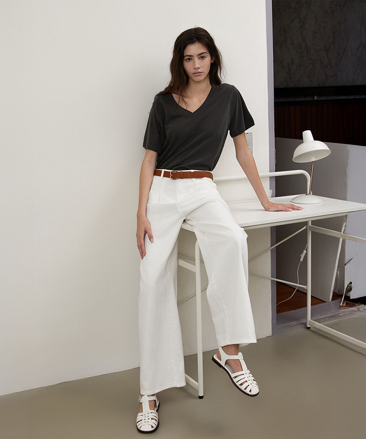 퀸스래빗(Q'SRB) Cool Summer Denim Two-tuck Wide Pants