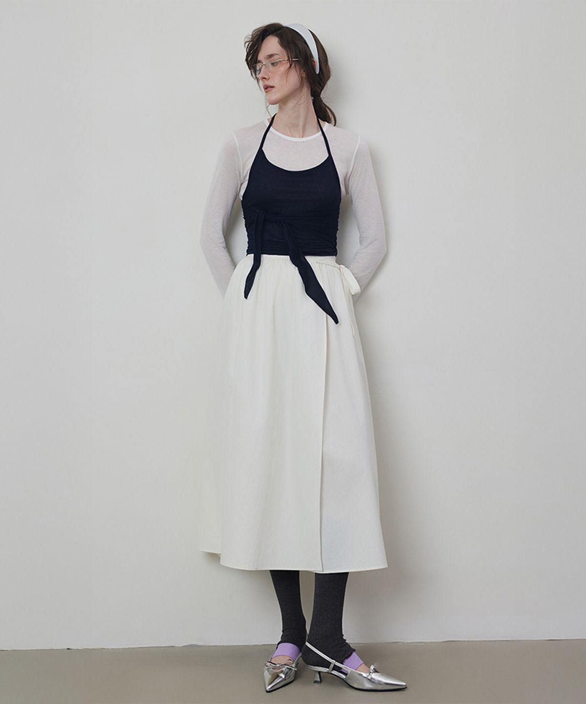 퀸스래빗(Q'SRB) Getter Cotton Poplin Midi Wrap Skirt