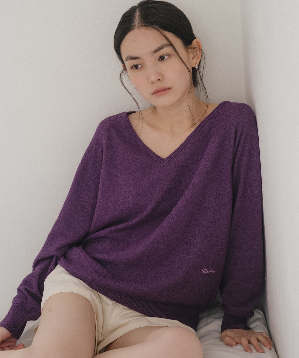 틸아이다이(TILL I DIE) Loose fit v-neck knit [TISU05SW02]_Purple