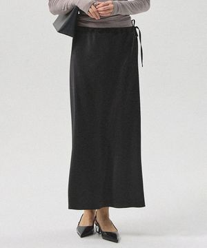 Liera Satin Tie Long Skirt_BLACK