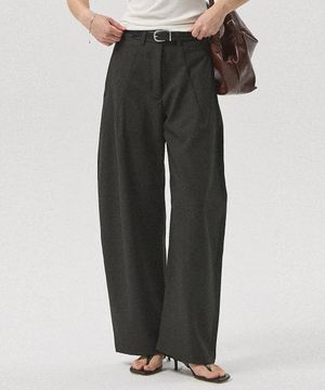 Rex Curved Tuck Slacks_CHARCOAL
