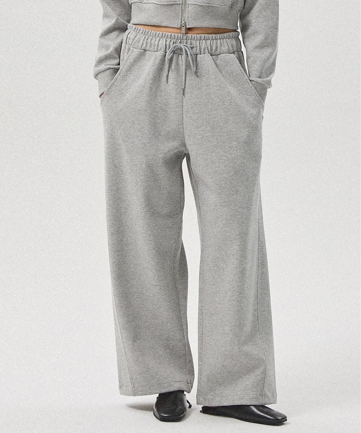 아흐레(AHRE) Aro Oversized Wide Drawstring Sweatpants_MELANGE