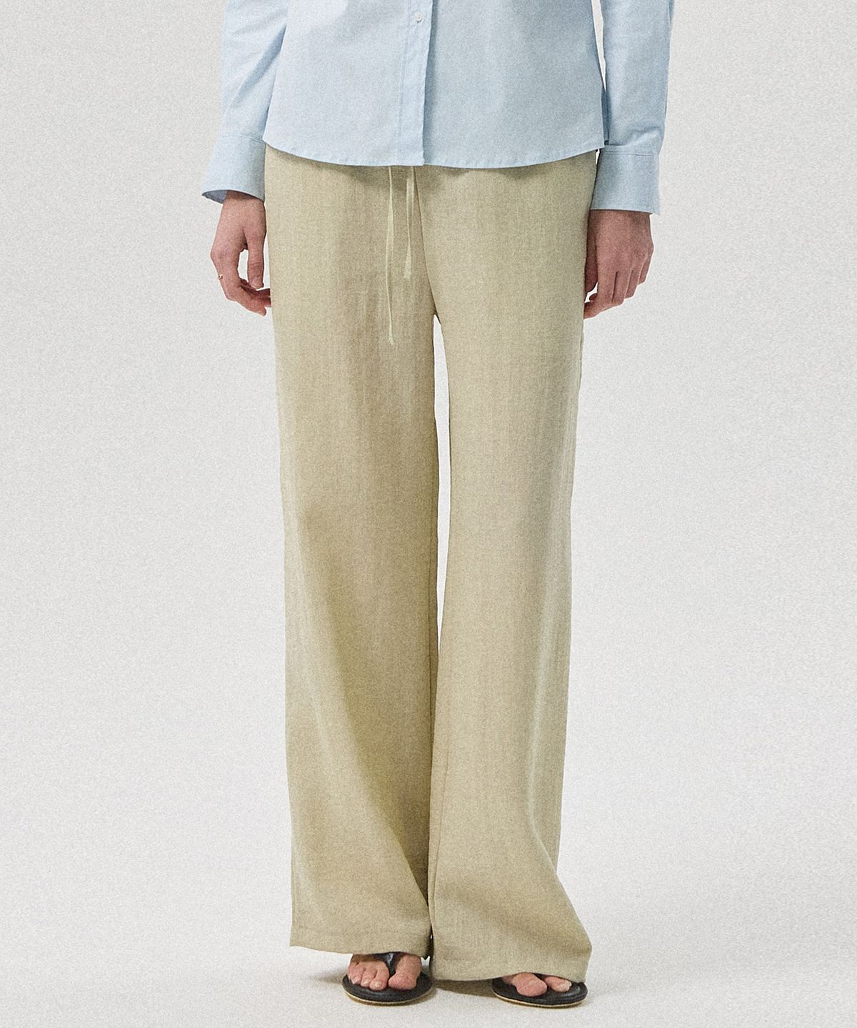 아흐레(AHRE) Aven Linen-Like Slub Banding Wide Straight Pants_BEIGE