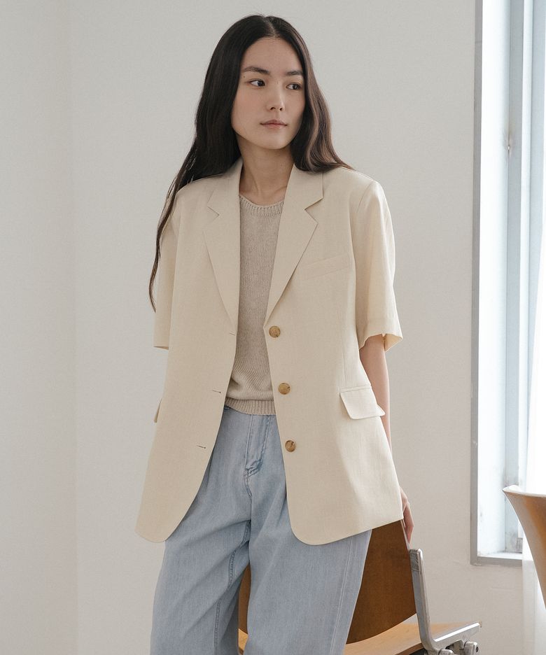Linen blended half sleeve jacket [TISU05JK03]_Beige