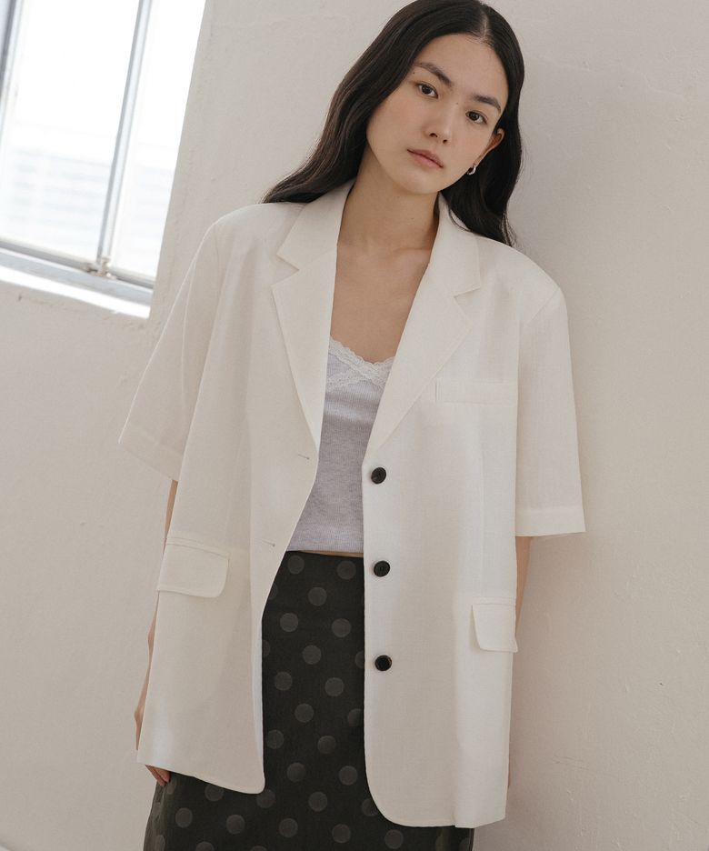 Linen blended half sleeve jacket [TISU05JK02]_Ivory