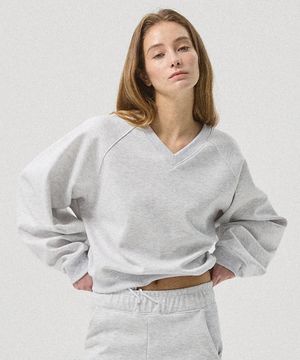 Aro Raglan V-Neck Sweatshirt_WHITE MELANGE