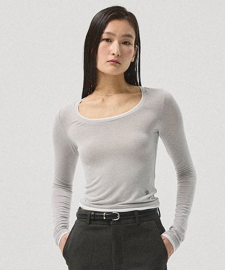 Sera Layered U-Neck Slim Tee_GREY