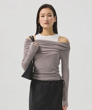 Nera Layered Off-Shoulder Sleeveless Tank_DARK BEIGE