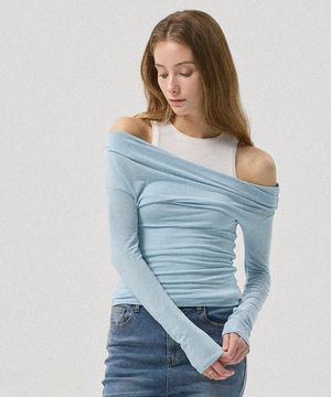 Nera Layered Off-Shoulder Sleeveless Tank_BLUE