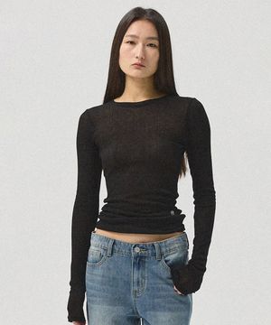 Elia Sheer Rib Long Sleeve Tee_BLACK
