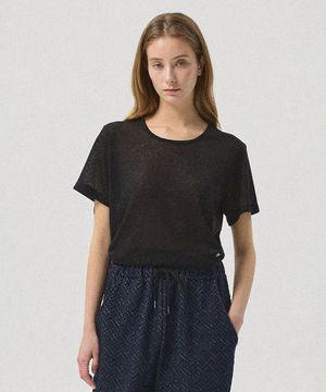 Aire Sheer Linen U-Neck Tee_BLACK