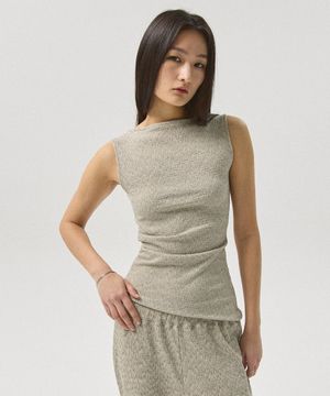 Aure Pleated Shirring Sleeveless Top_LIGHT GREY