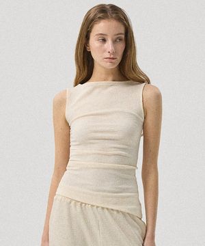 Aure Pleated Shirring Sleeveless Top_BEIGE