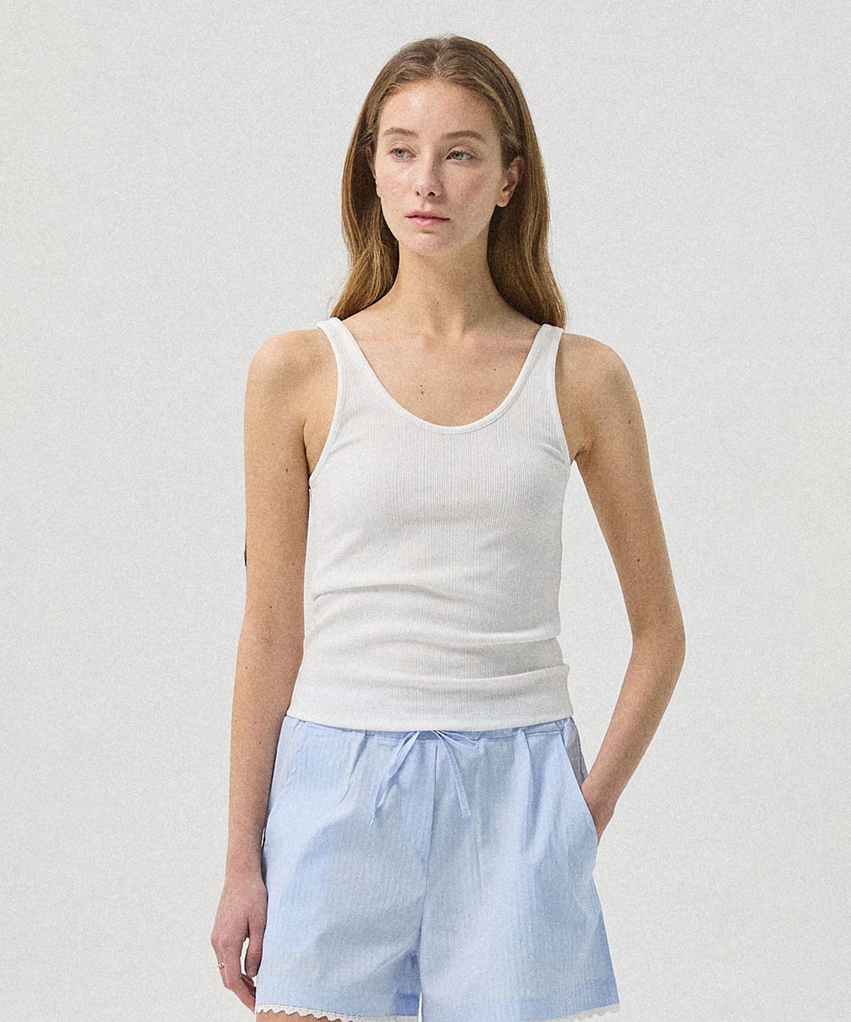 아흐레(AHRE) Nero Jacquard Rib Jersey Tank_WHITE