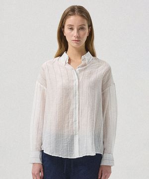 Brise Sheer Slub Stripe Oversized Shirt _WHITE