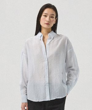 Brise Sheer Slub Stripe Oversized Shirt _LIGHT BLUE