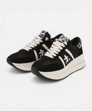 [26SS][BETHCOIN] 블랙 로고패치 가죽 여성 스니커즈