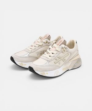 [26SS][MOERUN-D] 베이지 여성 로고패치 소가죽 스니커즈