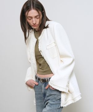 프린지 트리밍 트위드 자켓 [IVORY] / GF1LJK507