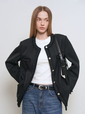 프린지 트리밍 트위드 자켓 [BLACK] / GF1LJK507