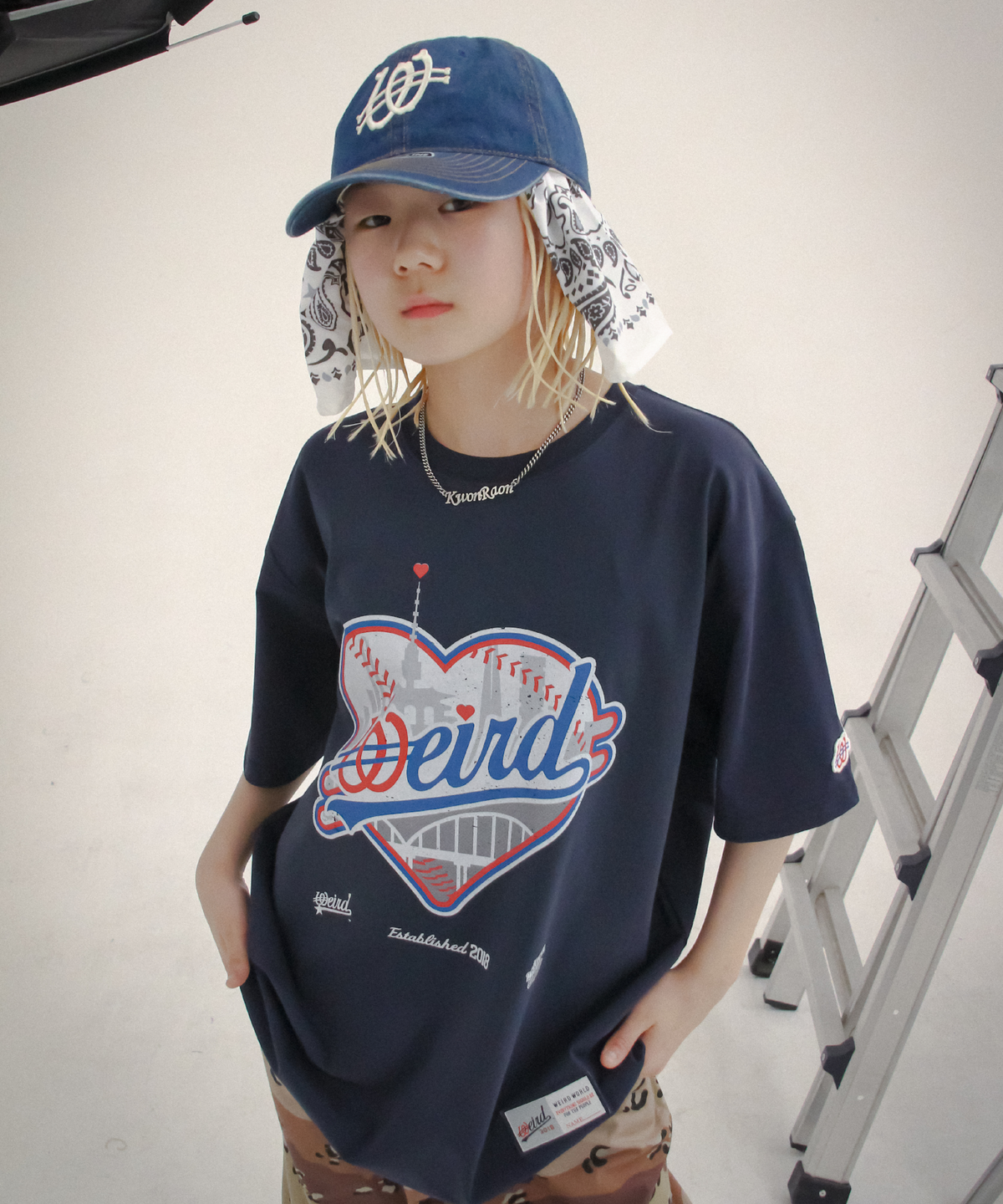 위얼드월드(WEIRDWORLD) 하트 타워 티셔츠 네이비