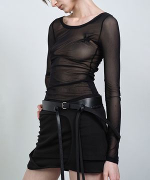 MESH PINCHED LONG SLEEVE BLACK