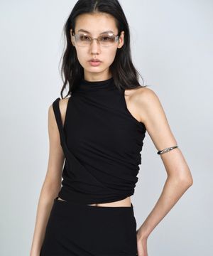 ASYMMETRIC DRAPING SLEEVELESS BLACK