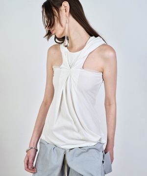 PINCHED HOODIE SLEEVELESS IVORY