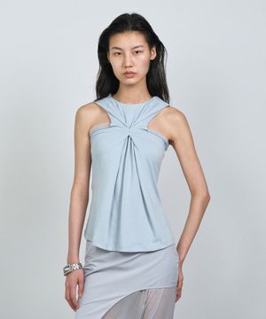 PINCHED HOODIE SLEEVELESS LIGHT BLUE