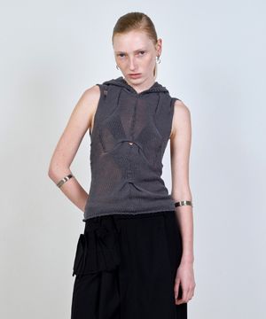 OUT IN KNITTED SLEEVELESS CHARCOAL