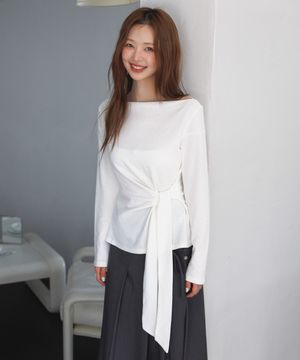 사이드 드레이프 타이 티셔츠