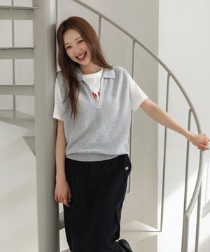 카라 브이넥 썸머 니트 베스트