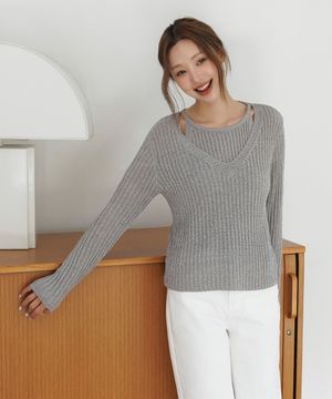 썸머 골지 레이어드 슬리브리스 니트