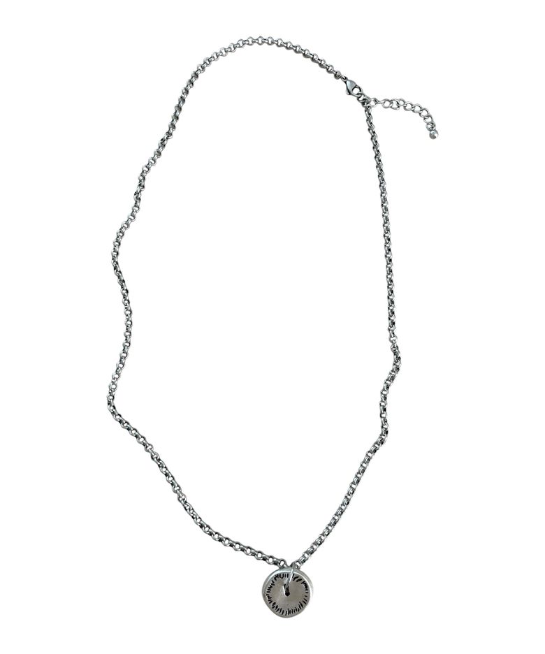 Button Antique Silver Steel Necklace