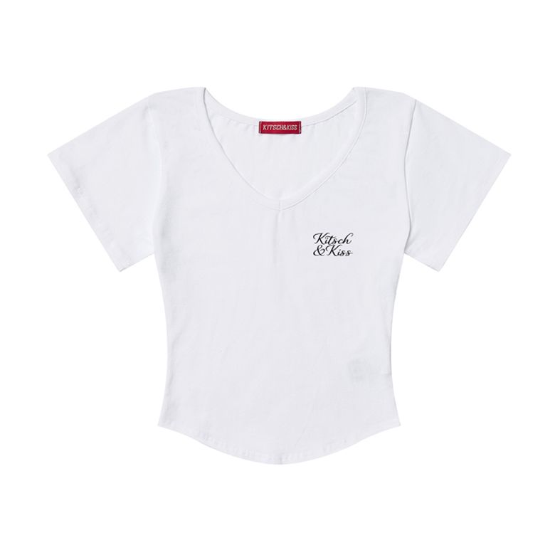 SCRIPT LOGO 크롭 브이넥 티셔츠 (SCVKNK-104)