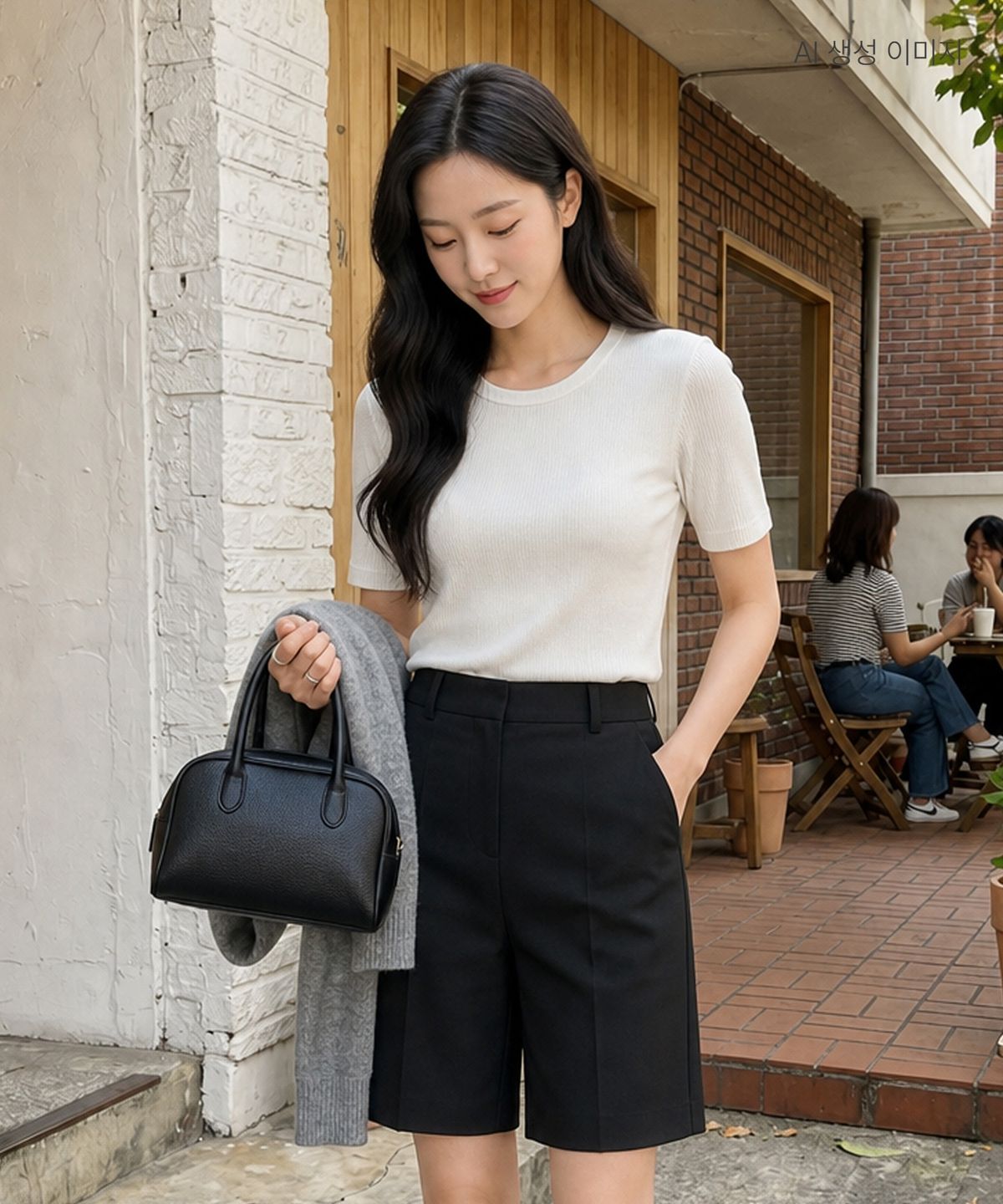 로엠(ROEM) 올데이 베이직 라운드넥 골지 티셔츠 RMHWG24R03