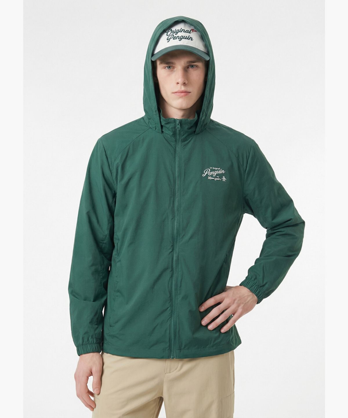펭귄 바이 먼싱웨어(penguin by munsingwear) 남성 립조직 윈드브레이커 딥그린 MR221PJP42