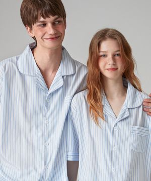 실크핏 리플 반팔 커플 잠옷 세트