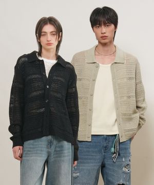 UNISEX 크로쉐 카라 니트 가디건 [3COL] / GF1UKC009