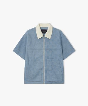 [26SS] LMM32715 라이트블루 컬러리브 체크 데님 하프 셔켓