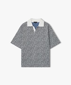 [26SS] LMM41717 그레이 플라워 자카드 하프 칼라 티셔츠