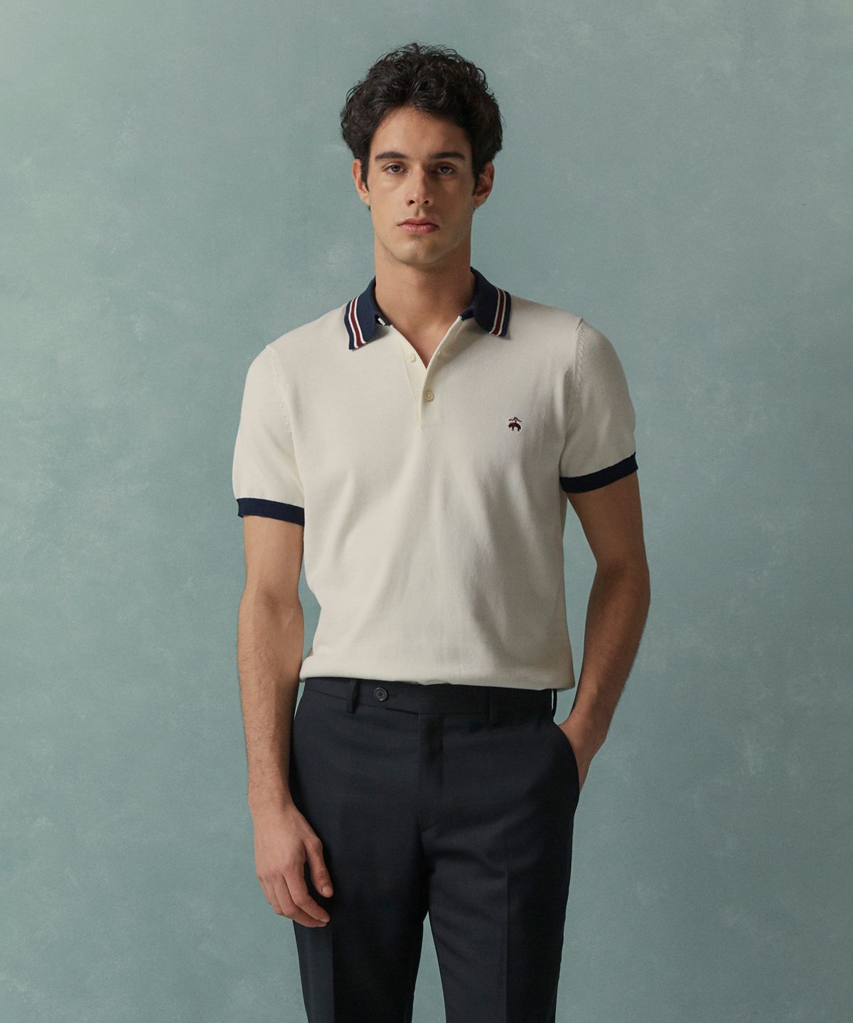 브룩스 브라더스(BROOKS BROTHERS) 배색 폴로 스웨터 (화이트) (BBWTMFG201)