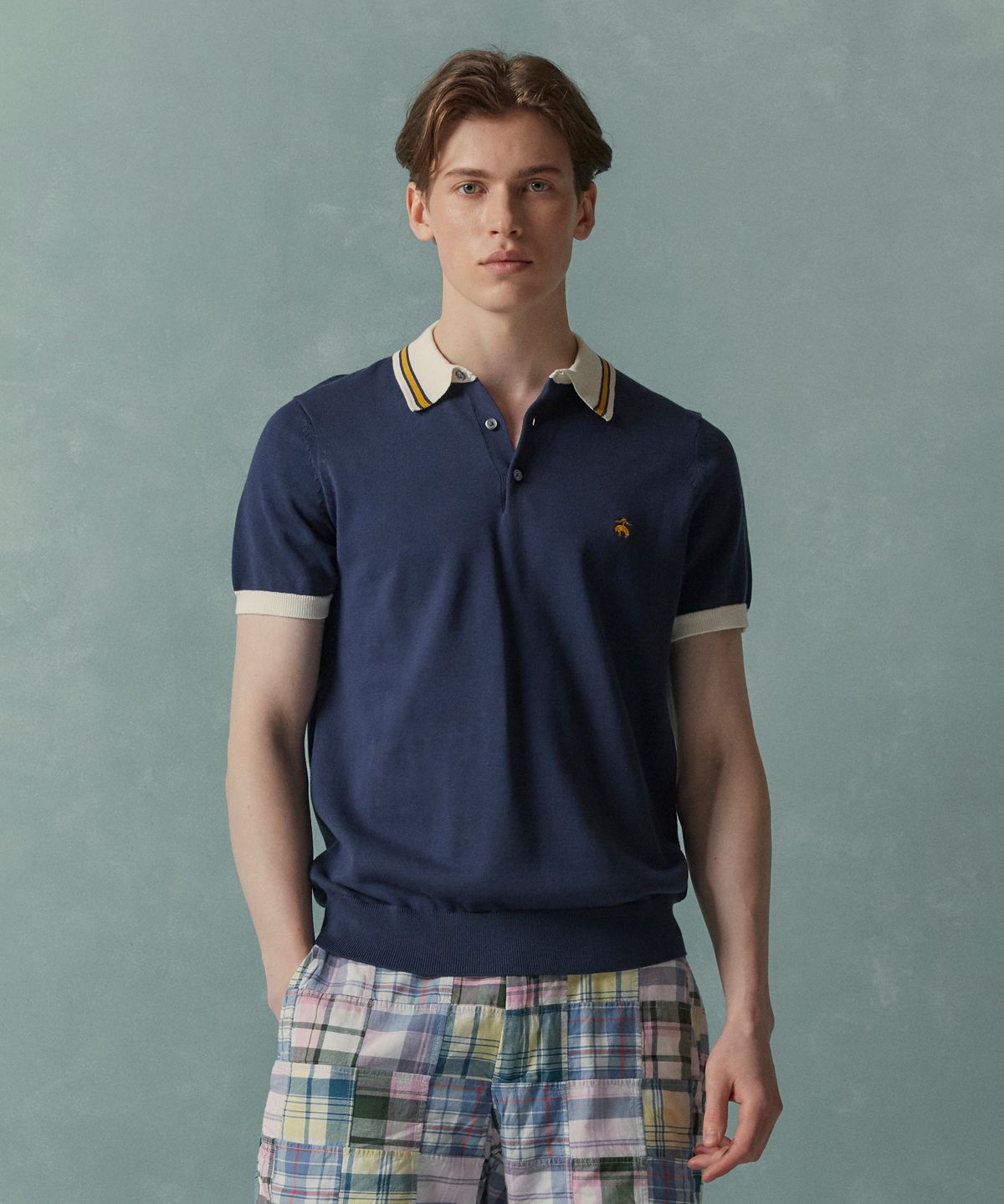 브룩스 브라더스(BROOKS BROTHERS) 배색 폴로 스웨터 (인디고) (BBWTMFG201)